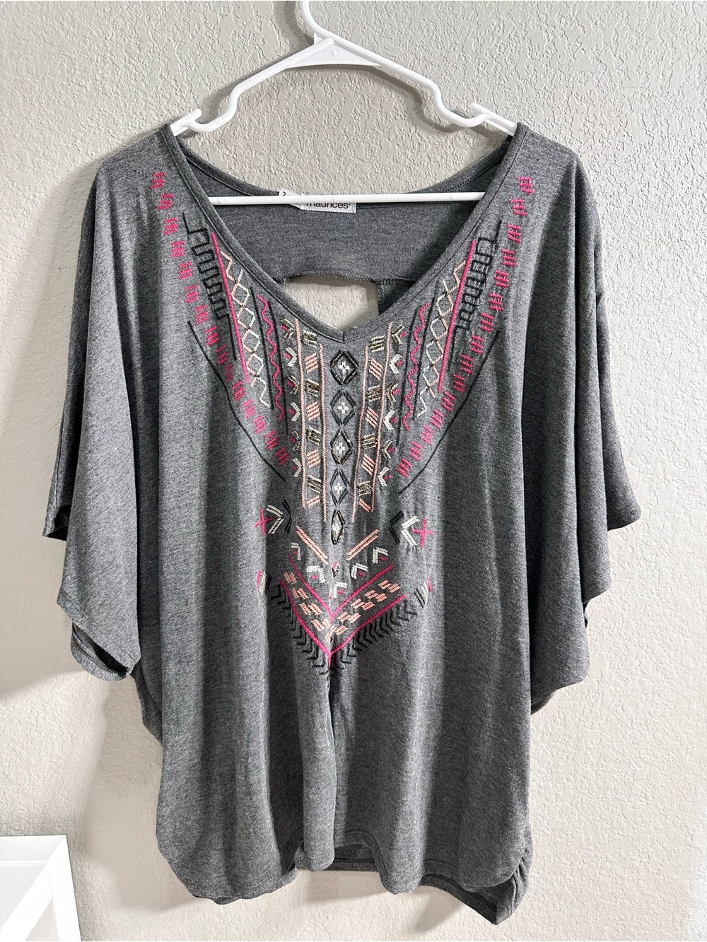 Maurices Grey Tunic with Pink & Cream Embroidery 2X